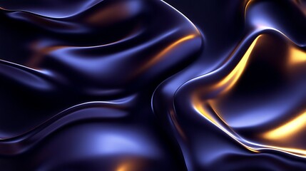 Abstract Dark Blue Gold Swirling Fabric Waves