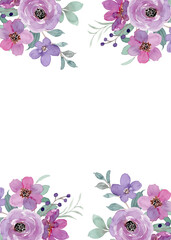 Flower border watercolor for wedding, birthday, card, background, invitation, wallpaper, sticker, decoration etc.
