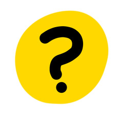 Yellow hand drawn question mark icon on a transparent background