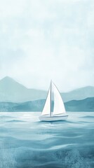 Serene Sailboat Gliding Across Calm Ocean Waters