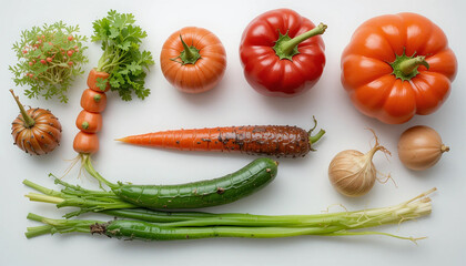 Fresh Organic Vegetables Isolated on White Background – Vibrant and Healthy Food Photography.