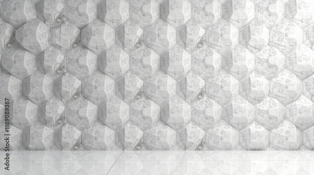 Poster abstract white hexagonal 3d wall paneling texture design