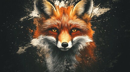 Fototapeta premium Artistic depiction of a fox with vibrant colors and expressive eyes.