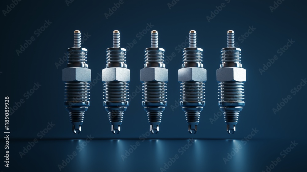 Poster spark plugs with high-tech illumination, symbolizing automotive innovation, precision engineering, e