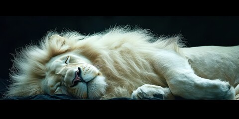 Lion is sleeping on a bed