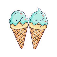 two ice cream coes vector icon, two ice cream coes vector illustration - simple illustration of two ice cream coes, perfect for logos,and two ice cream coes -themed designs.