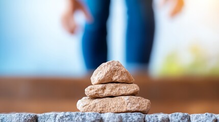 Pile of rocks is on a stone ledge