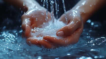 Flowing water in hands close-up natural setting serene moment