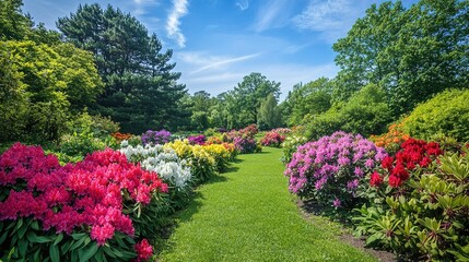 Naklejka premium Vibrant Garden Scene Featuring a Variety of Colorful Flowers
