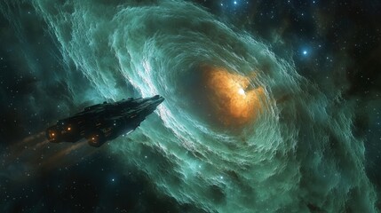 Naklejka premium 3D Illustration Spaceship Nebula Galaxy Space Exploration Stars Cosmic Universe