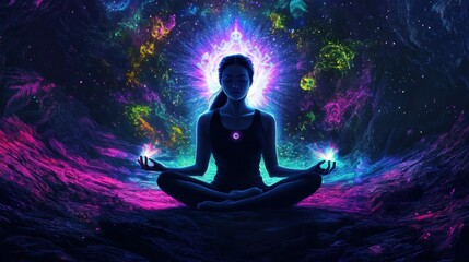 A person is doing medication with tranquil peaceful settings.