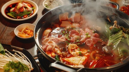 Fototapeta premium Relish the Fiery Delight of Chinese Hot and Spicy Hot Pot