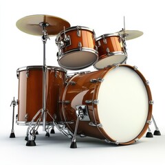 Obraz premium High-quality drum set with wooden finish, featuring multiple drums and cymbals, isolated on a white background.