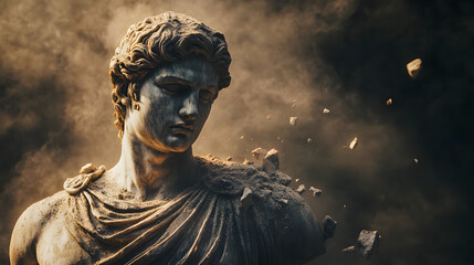 Fototapeta premium High-Definition Greek Statue of Apollo in Victory with Breaking Stone Fragments