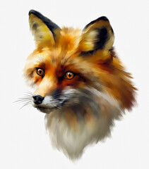 Portrait of a fox on a white background, illustration of a fox, painting, art