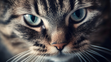 Close-up portrait of a beautiful gray-striped cat