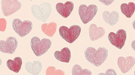 Hand-Drawn Hearts on Soft Pink Background in Abstract Style