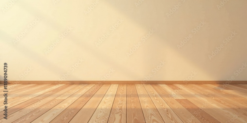 Poster empty room with light streaming through window onto wooden floor