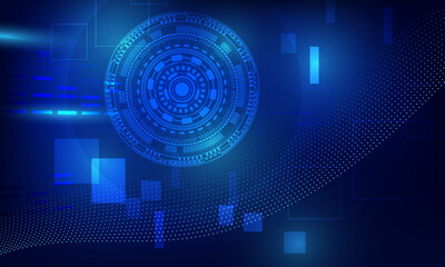 Obraz premium blue light lines circuit connecting network high technology with neon light abstract background