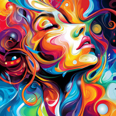 Vibrant and dynamic vector illustration featuring an abstract background with swirling patterns, bright colors, and fluid shapes