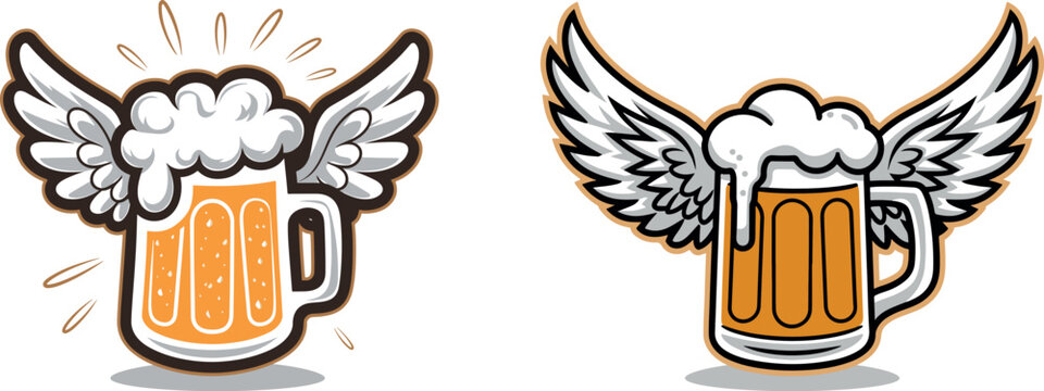 2 Flying beer, star wine bevarage drink vector art