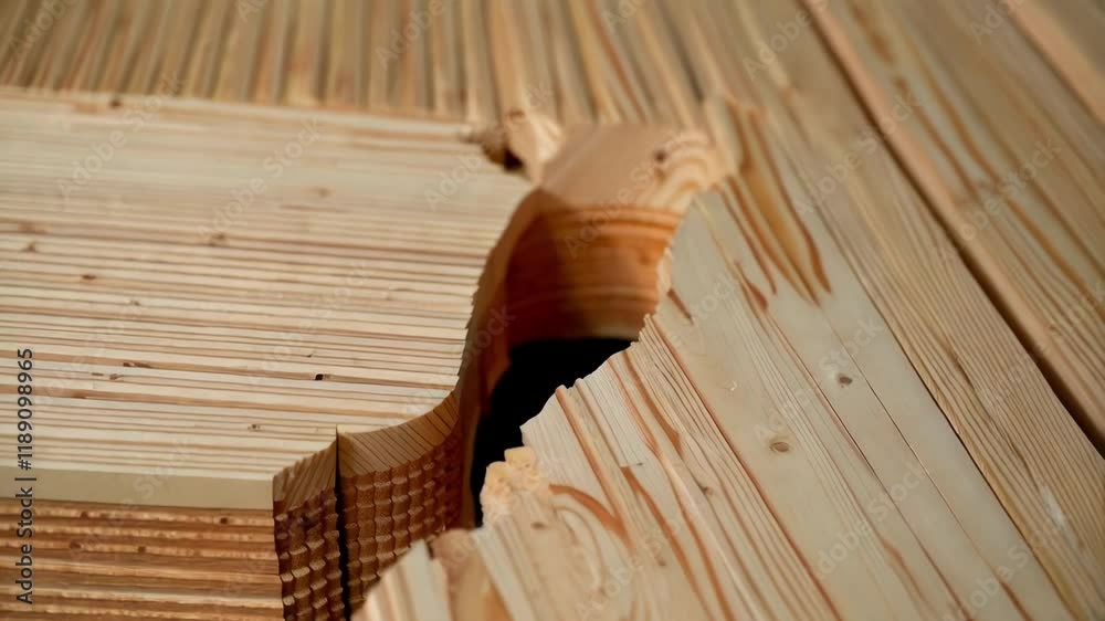 Poster Cross laminated timber panel displaying intricate layered structure, showcasing precision engineering and sustainable wood construction through detailed close up view