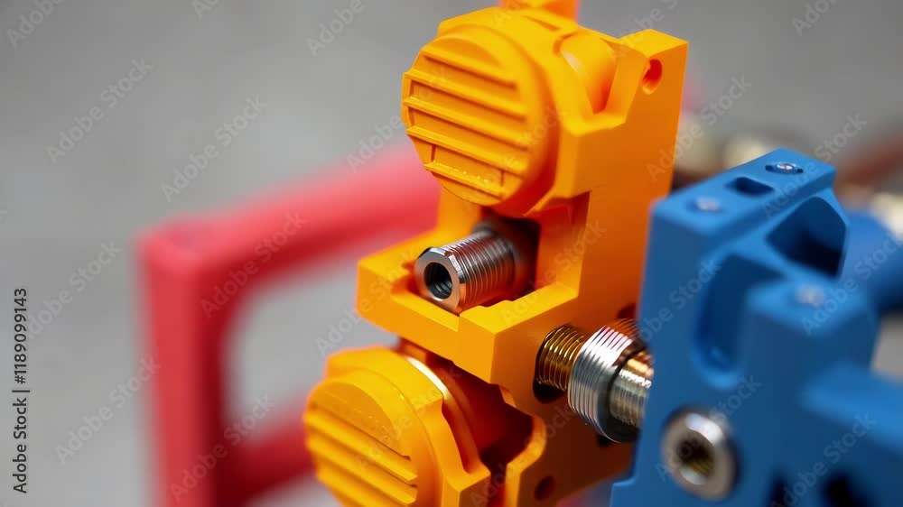 Poster Colorful engineering connector displaying precise mechanical details, featuring intricate bolts and fittings highlighting industrial manufacturing design and assembly processes