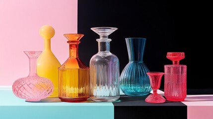 Colorful Glass Bottles and Vases Still Life Composition