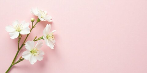 Obraz premium Delicate White Blossoms on a Pale Pink Background, Perfect for Springtime Designs