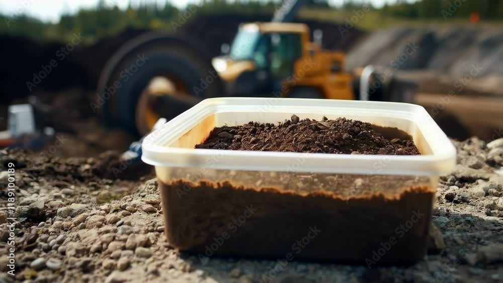 Aufkleber construction site activity involves collecting soil samples for analysis, ensuring project stability