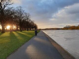 A beautiful sunrise over the flooded River Trent in Nottingham.