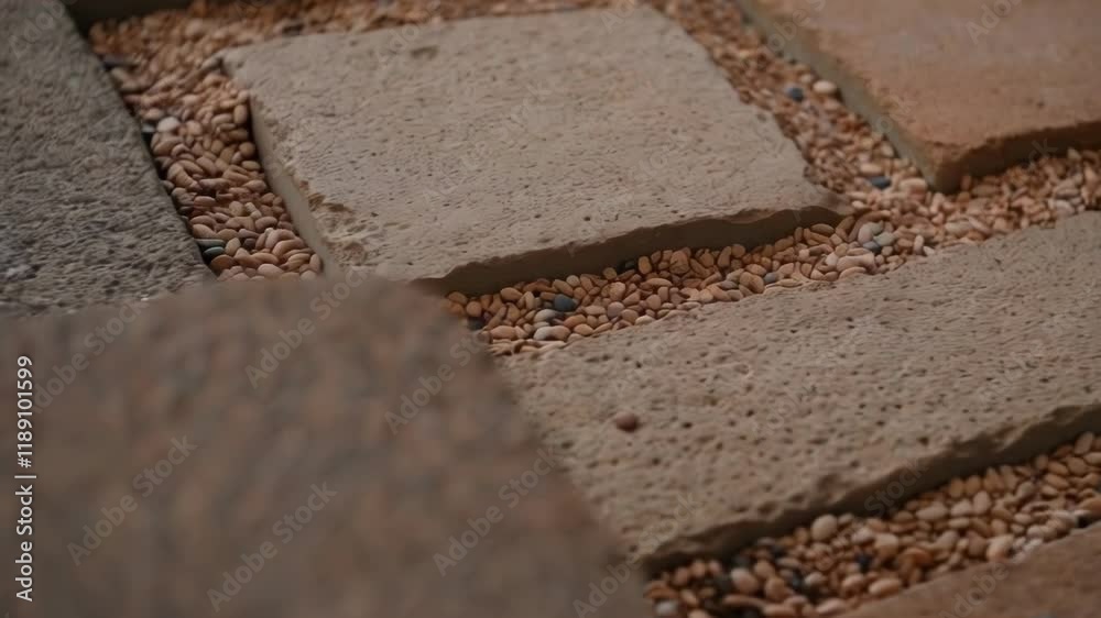 Fototapete square and rectangular pavers form a permeable surface, with small gaps filled with gravel, creating
