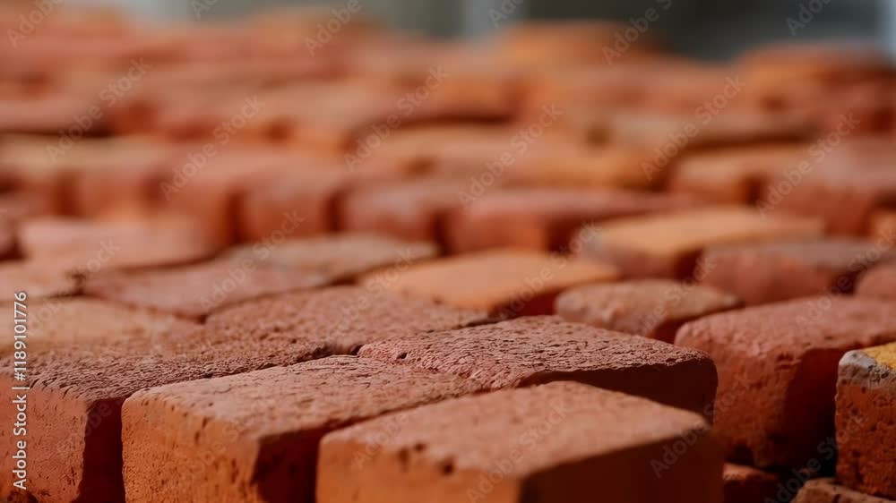 Fototapete Red and orange bricks are meticulously arranged in a checkerboard pattern, creating a visually appealing texture with their jagged edges and warm earthy tones