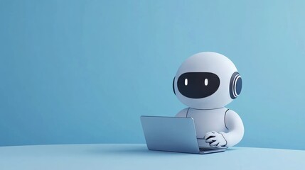 Charming white robot with laptop embracing future technology in today s modern world