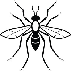 Mosquito silhouette vector illustration, Mosquito line art vector, Mosquito vector design