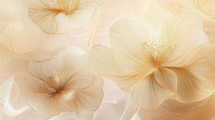 Elegant Floral Minimalist Wallpaper with Golden Line Art Design