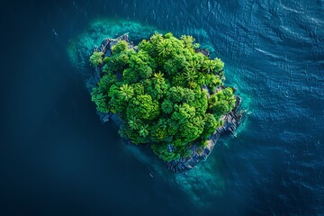 A Heart-Shaped Tropical Island Captured by Drone Surrounded by Turquoise Waters