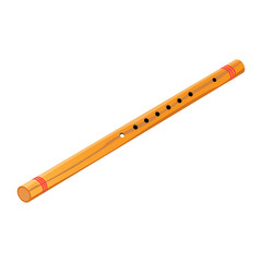 Beautiful wooden flute illustration with red rings for decoration isolated over white background.Classical musical instrument Flute graphic icon for design purposes.Minimalist flute icon.
