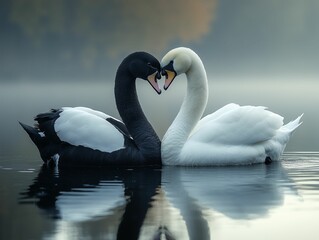 Obraz premium Serene Lake: Swans in Heart Shape