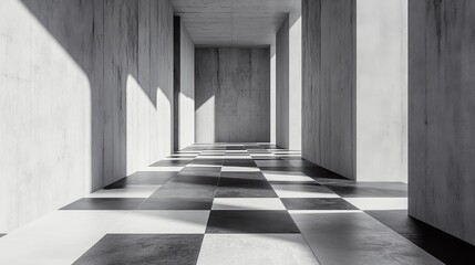 Fototapeta premium Monochrome Minimalism: Dynamic Depth in Grayscale Checkerboard Art
