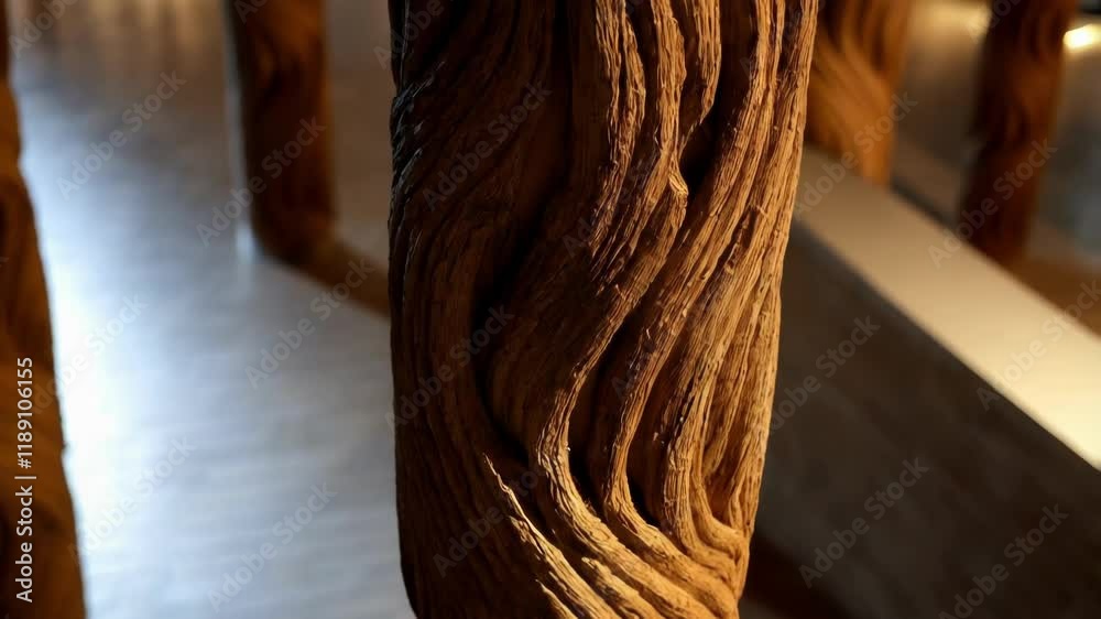 Poster architectural column displaying bark like textures transforming wood grain pattern into contemporary