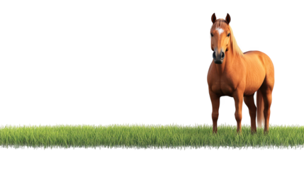 Majestic horse in a grassy field, captivating portrait against dark backdrop