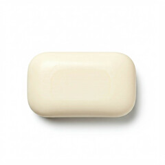 single ivory bar of soap isolated on white background with a soft shadow