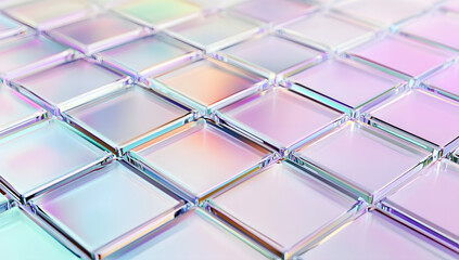 iridescent glass tiles, holographic mosaic pattern, and abstract geometric background