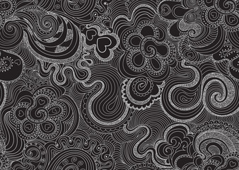 Beautiful vector seamless background with decorative ornamental lines, doodles and patterns