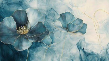 Elegant Minimalist Wallpaper with Golden Line Art Floral Design