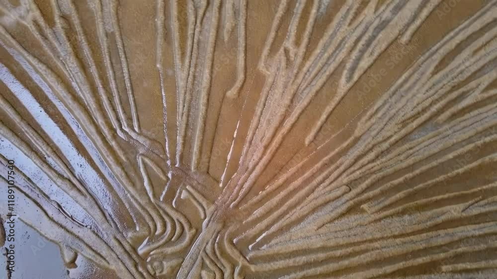 Aufkleber wet concrete surface displays an intricate palm leaf pattern, reflecting light and showcasing the de