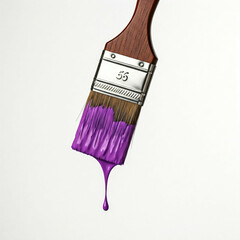 purple paint dripping from paintbrush isolated on white background