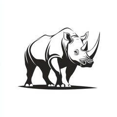 Fototapeta premium Black rhino silhouette, African savanna background, wildlife logo design
