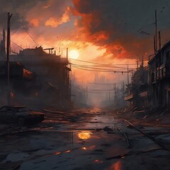 destruction and fire of a city